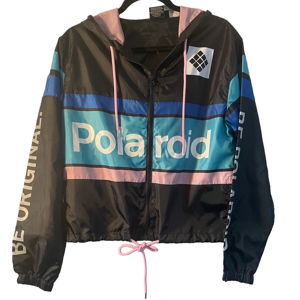 Unisex Size Small Black Polaroid Hooded Windbreaker
